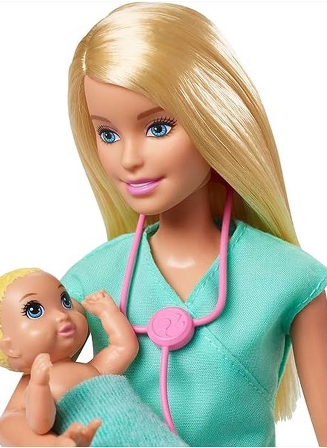 Careers Doll & Playset, Baby Doctor Theme with Blonde Fashion Doll, 2 Baby Dolls, Furniture & Accessories