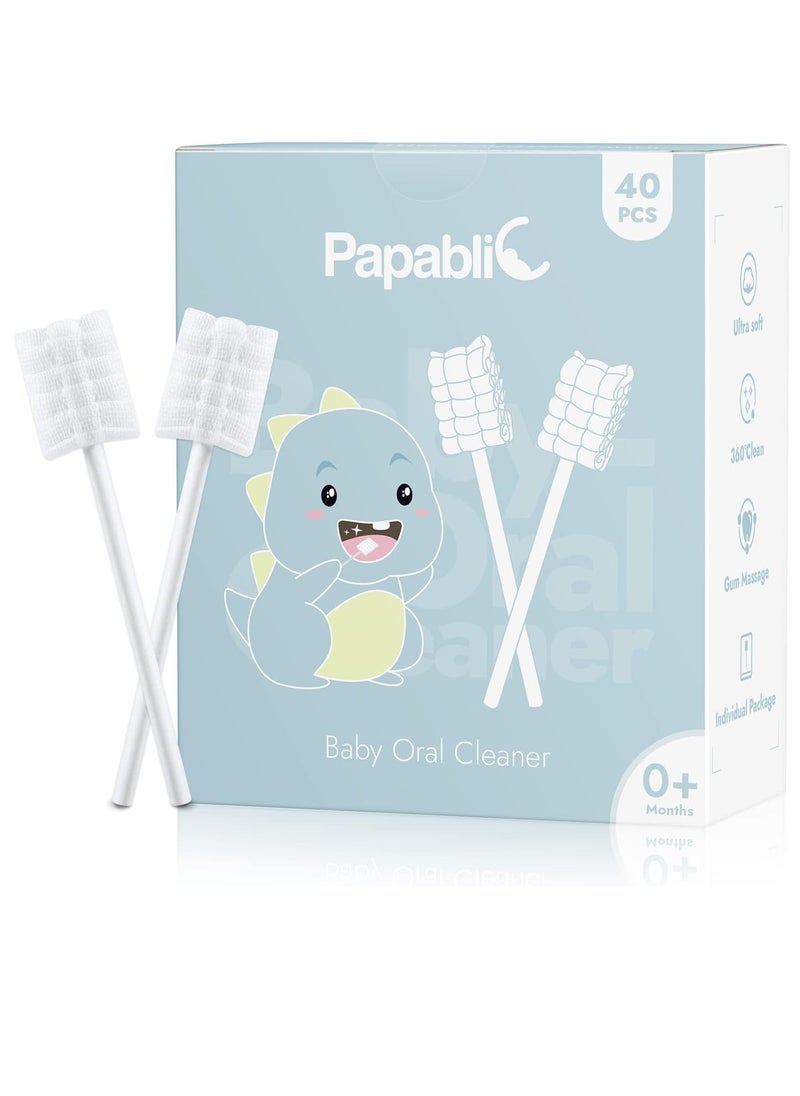 Papablic 40-Pack Baby Tongue Cleaner, Baby Oral Cleaner, Disposable Baby Mouth Cleaner Newborn, Upgrade Gum Cleaner with Paper Handle for Babies and Infants Ages 0-2 Years