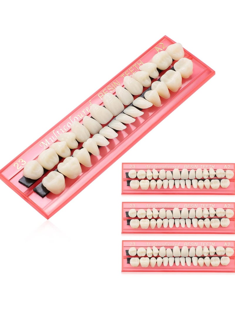 4 Sets Acrylic Resin Fake Teeth Denture Replacement Teeth False Teeth Teeth Upper and Lower Synthetic Resin Teeth for Halloween Party Replacement, 112 Pieces, 23 A2