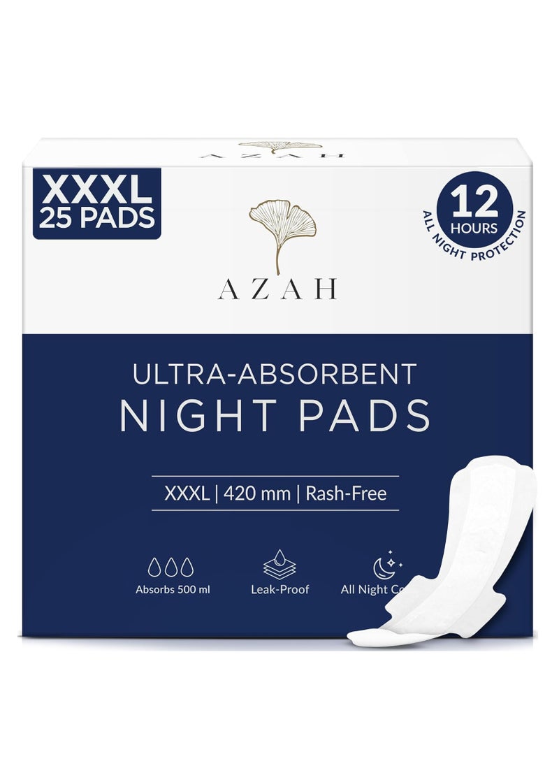 Azah XXXL Sanitary Napkins for Women [Pack of 25] | Extra Large Night Pads | Cottony Soft Sanitary Pads for Women | XXXL Pads for Women | Leak Proof for Overnight Protection | Extra Long & Wide Back