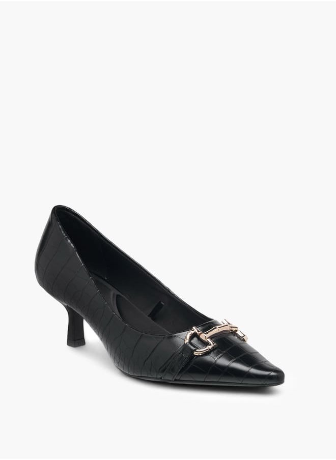 Women's Textured Slip-On Pumps with Kitten Heels