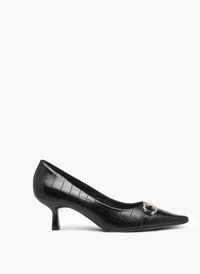 Women's Textured Slip-On Pumps with Kitten Heels