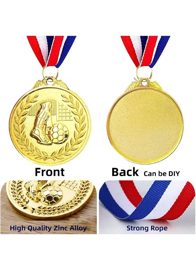 12 Pack Metal Soccer Medals with Ribbons, Gold Award Medals Winner Medals, Football Medals for Soccer Team Gifts, Soccer Games Party Favors Prizes for Children Adults, 2 Inches