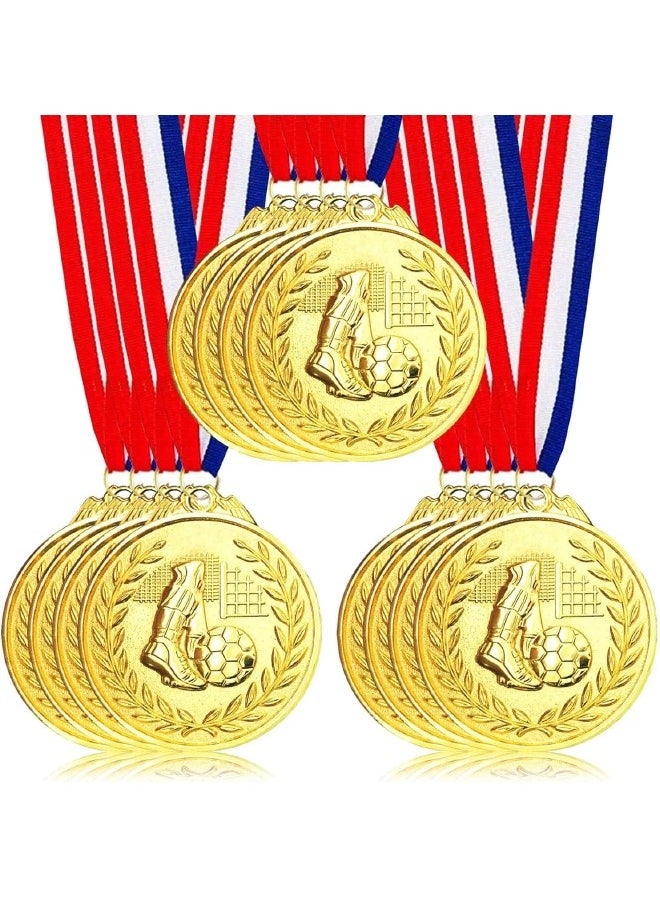 12 Pack Metal Soccer Medals with Ribbons, Gold Award Medals Winner Medals, Football Medals for Soccer Team Gifts, Soccer Games Party Favors Prizes for Children Adults, 2 Inches