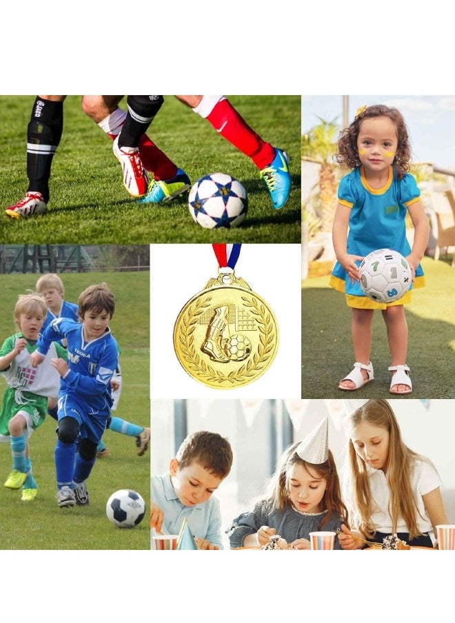 12 Pack Metal Soccer Medals with Ribbons, Gold Award Medals Winner Medals, Football Medals for Soccer Team Gifts, Soccer Games Party Favors Prizes for Children Adults, 2 Inches