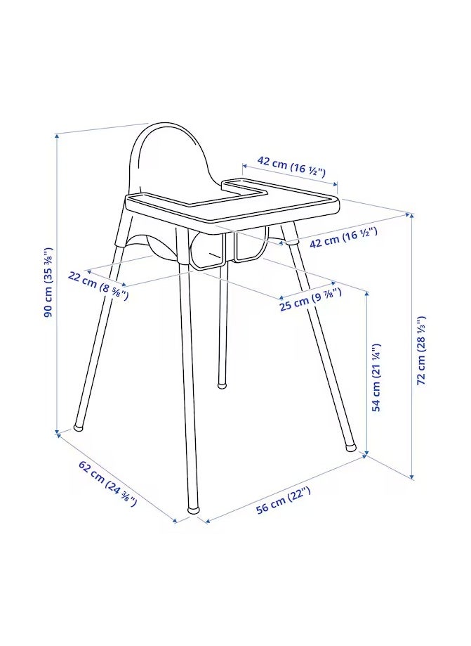 ANTILOP Highchair with tray, white/silver-colour