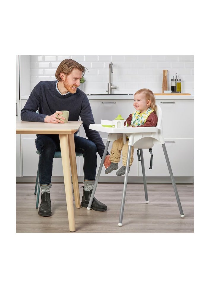 ANTILOP Highchair with tray, white/silver-colour