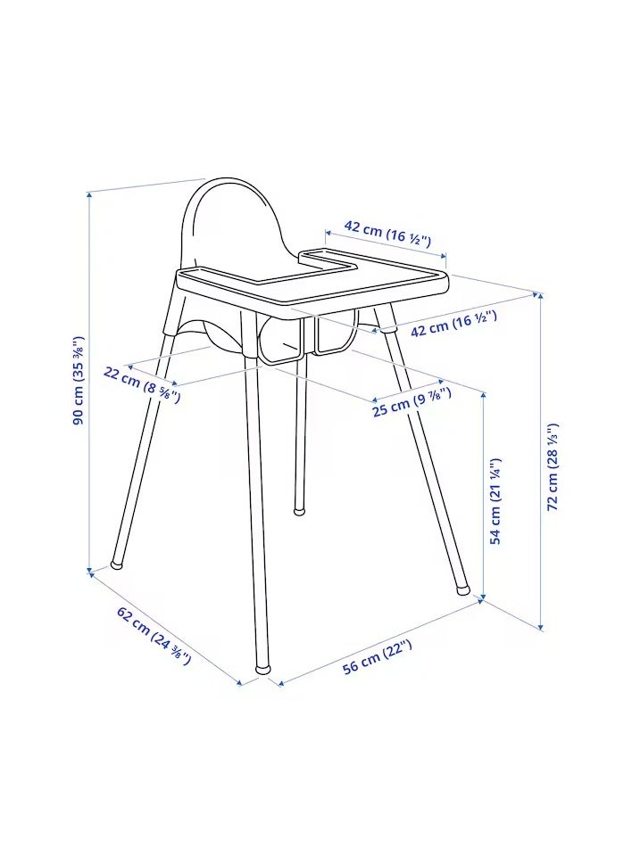 ANTILOP Highchair with tray, light blue/silver-colour