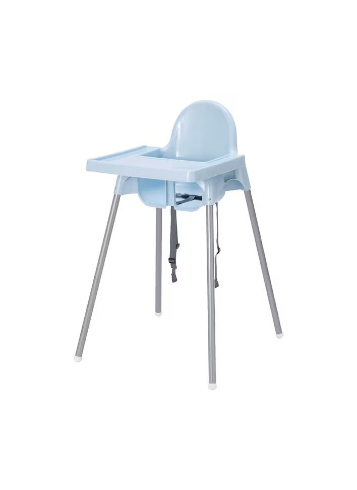 ANTILOP Highchair with tray, light blue/silver-colour