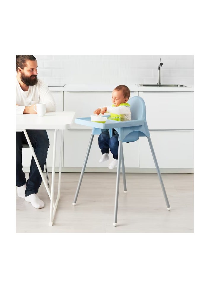 ANTILOP Highchair with tray, light blue/silver-colour