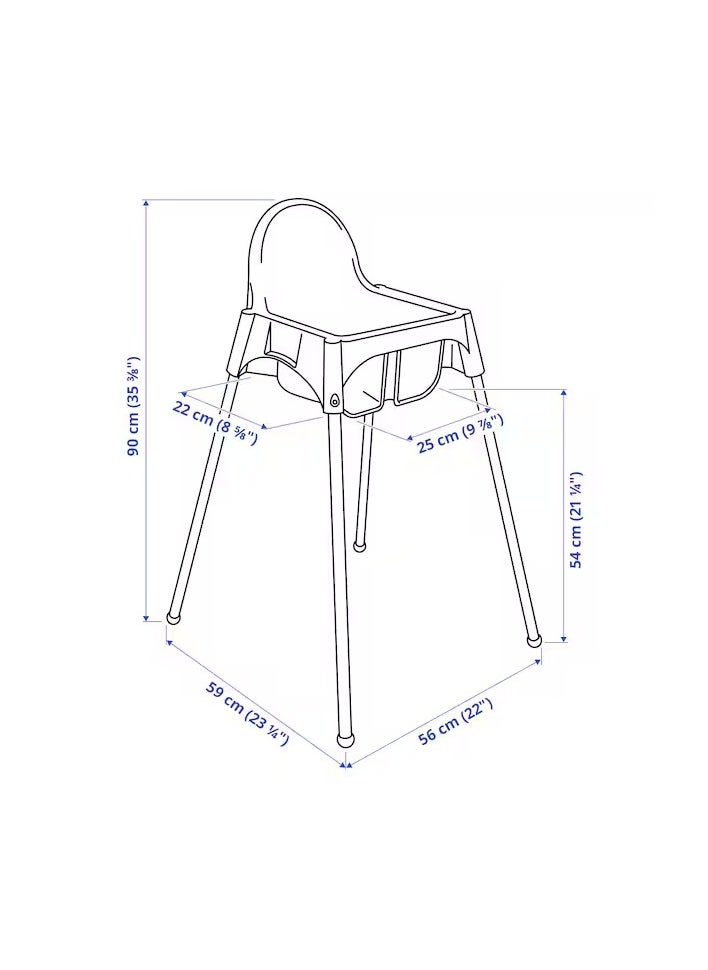 ANTILOP Highchair with safety belt, white/silver-colour