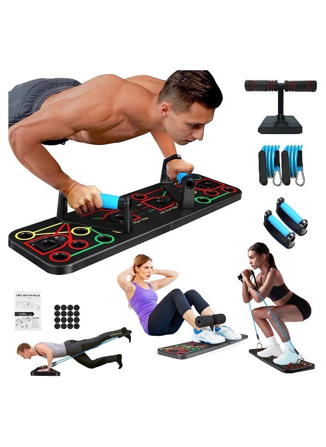 Push Up Board with Sit up Stand. Multi-Functional Push Up Bar with Resistance Bands, Portable Home Gym, Strength Training Equipment, Push Up Handles for Perfect Push up, Home Fitness for Men and Women