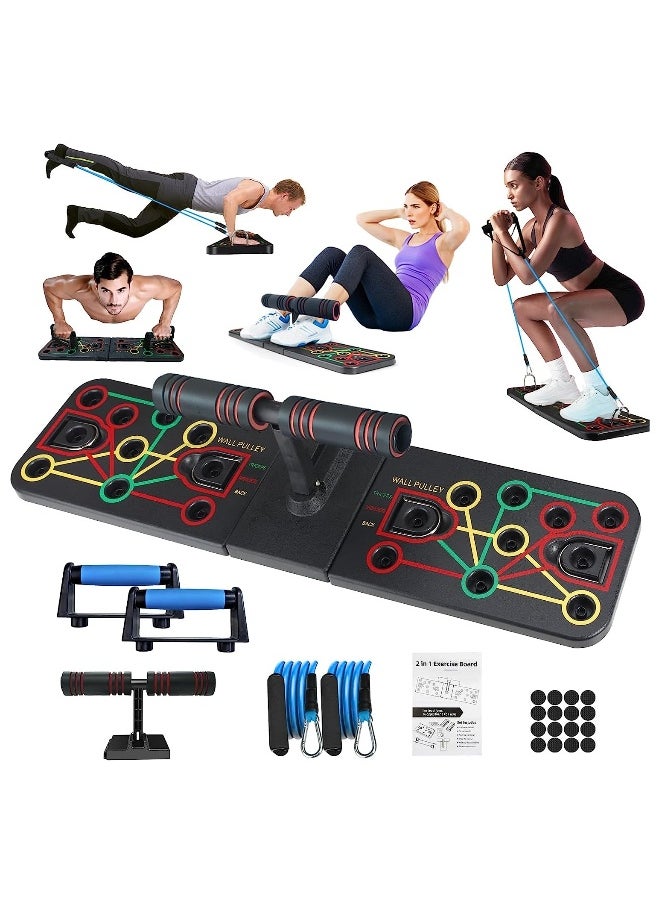 Push Up Board with Sit up Stand. Multi-Functional Push Up Bar with Resistance Bands, Portable Home Gym, Strength Training Equipment, Push Up Handles for Perfect Push up, Home Fitness for Men and Women