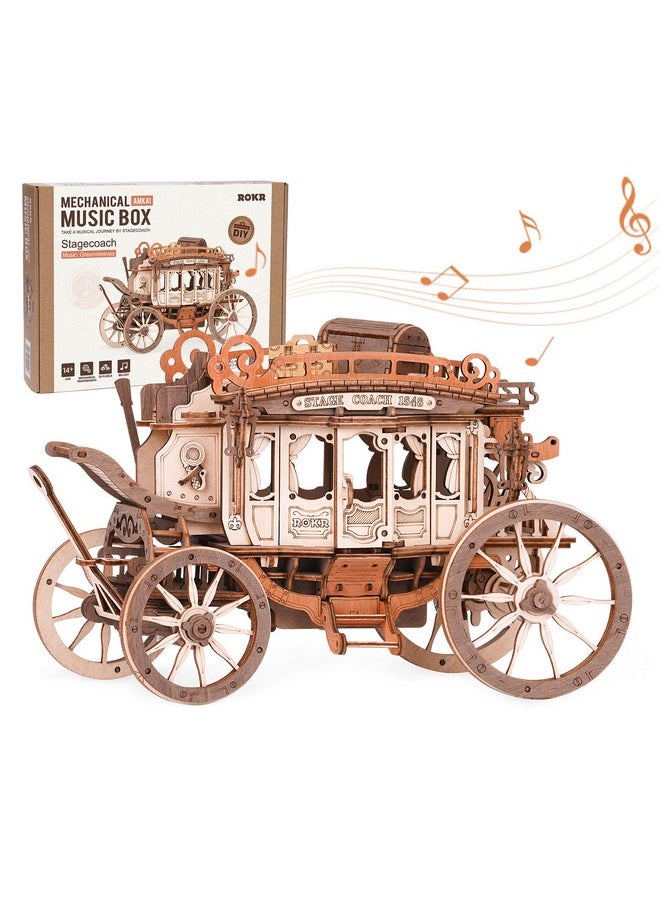 3D Wooden Puzzles For Adults-Stagecoach Music Box Kit-Diy Wood Model Kits For Adults-Toy Gifts For Ages 14 And Up