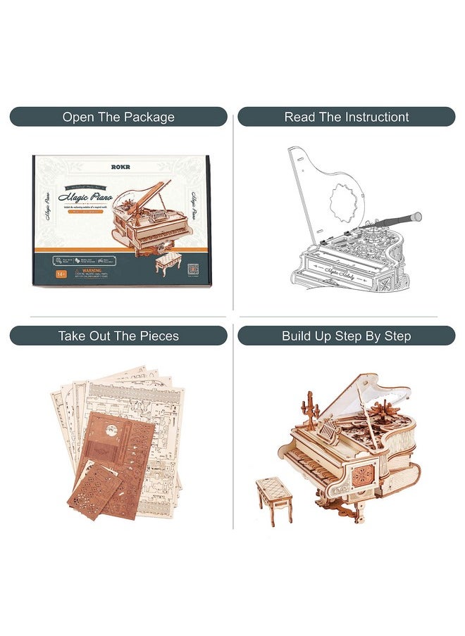 3D Wooden Puzzles For Adults 223Pcs Piano Model Kit 1:20 Scale Building Puzzles Wooden Music Box Unique Gift For Men Women Hobbies For Birthday Christmas