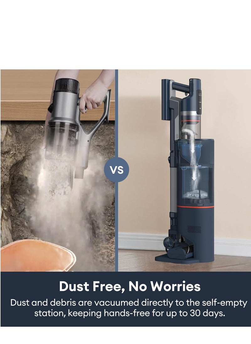 FS1 Cordless Vacuum Cleaner, with Automatic Emptying Station, Powerful Suction 30KPa/450W, Removable Battery, 5-Layer Filter,Handheld, Stick Vacuum Cleaner for Hard Floor Home Carpets