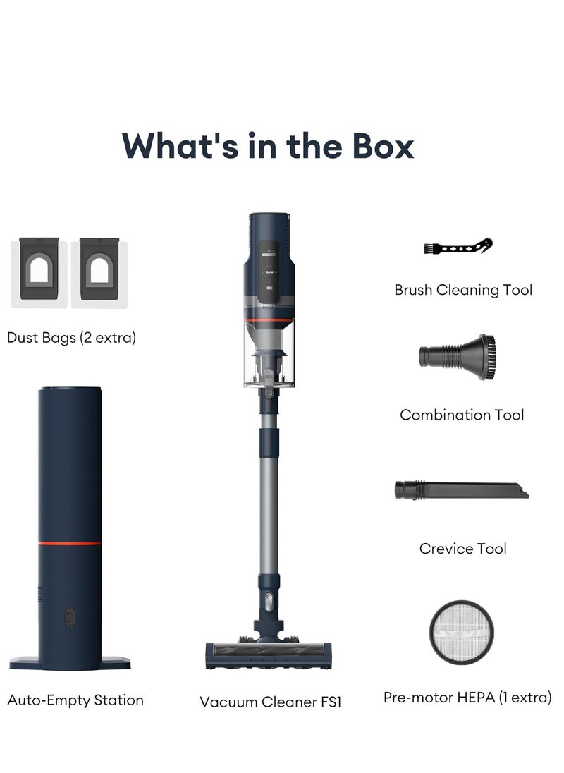 FS1 Cordless Vacuum Cleaner, with Automatic Emptying Station, Powerful Suction 30KPa/450W, Removable Battery, 5-Layer Filter,Handheld, Stick Vacuum Cleaner for Hard Floor Home Carpets