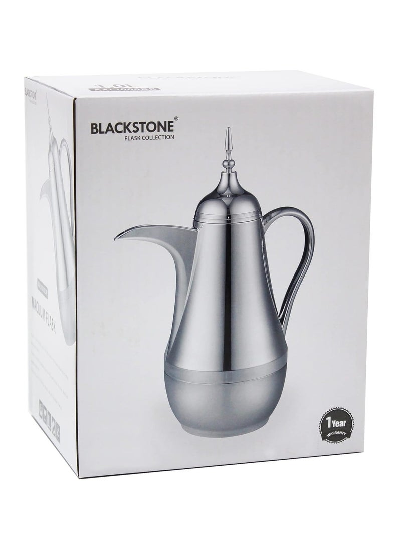 BLACKSTONE Arabic Vacuum Flask 1L  Leakproof Arabic Thermos keeps your Beverages Hot for long time (SILVER, 1000 ML)