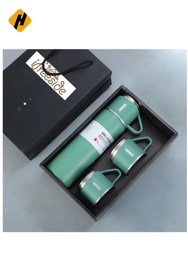 stainless steel thermos flask set gift box commercial gift vacuum insulated bottle hot drink water bottle cold drink water bottle.（green）