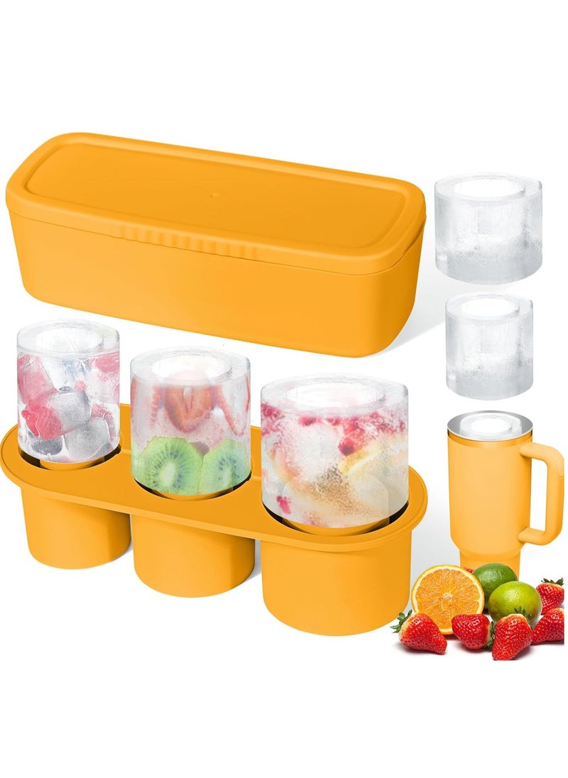 Ice Cube Tray For Stanley Cup Silicone Ice Cube Maker With Lid For 30-40Oz Tumbler For Chilling Whiskey Cocktails Drinks Coffee Easy Fill And Release Ice Maker BPA Free Orange