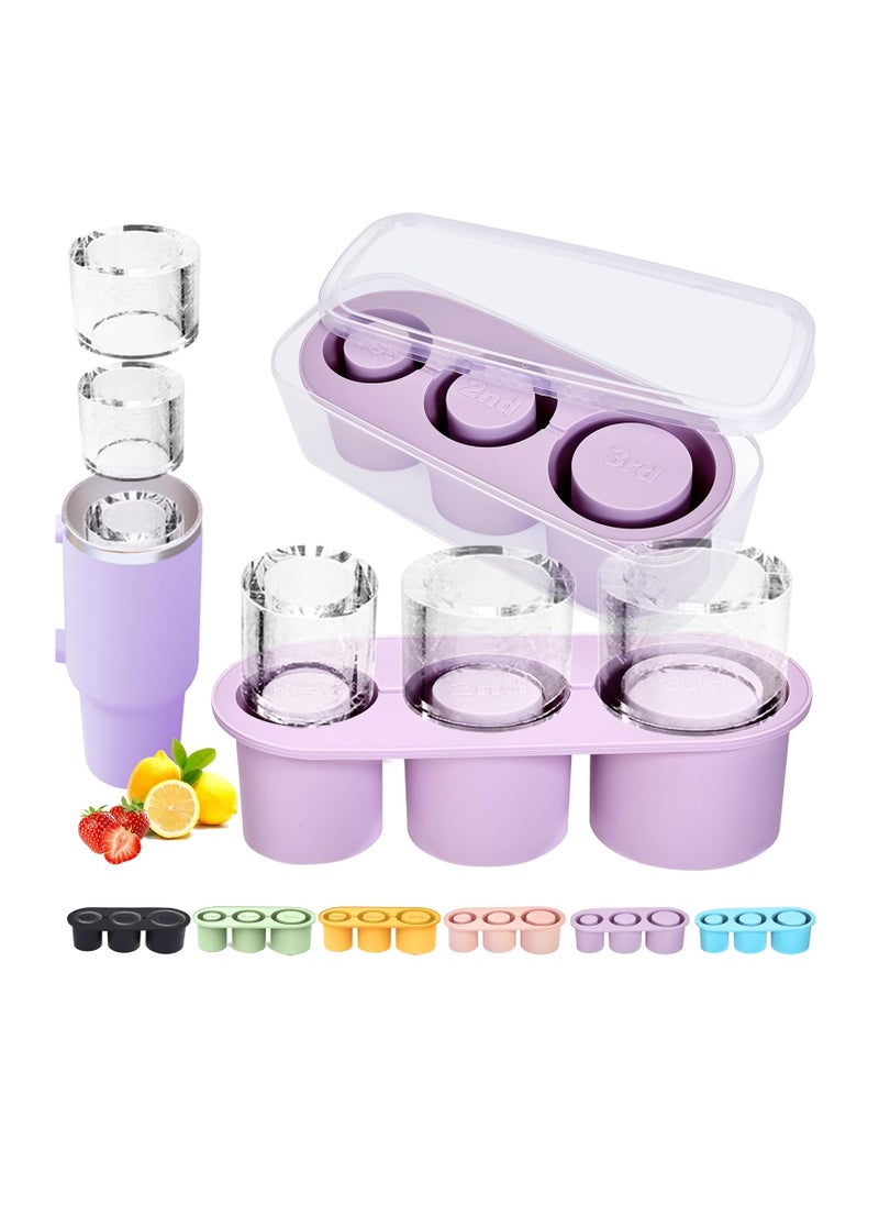 1 Pack Glass Ice Cube Tray for 40 oz Glass, Glass Silicone Ice Cube Tray with Container and Lid (Purple)