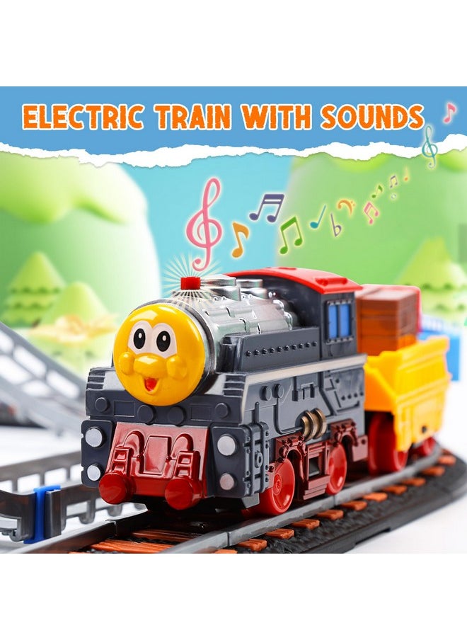 Toy Train Set For Toddler, Train Track Set With Cars, Electric Train With Realistic Sound, Train Track Playset For 3 4 5 Years Old Girls Boys