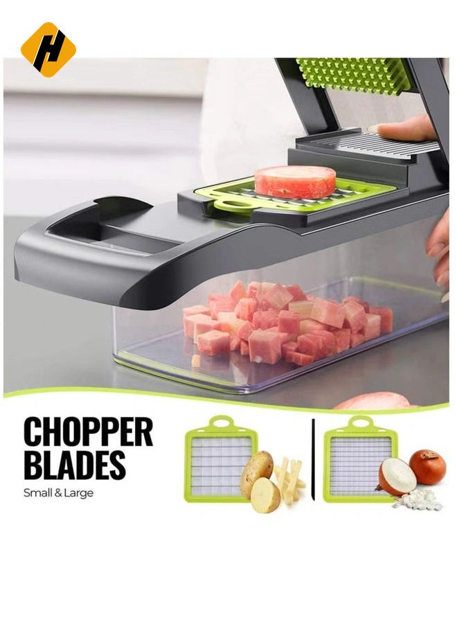 Vegetable Chopper Mandoline Slicer Cutter Chopper and Grater 11 in 1 Interchangeable Blades with Colander Basket and Container