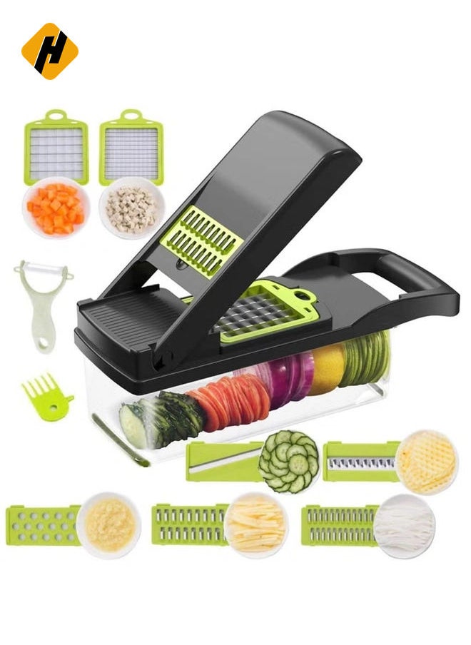 Vegetable Chopper Mandoline Slicer Cutter Chopper and Grater 11 in 1 Interchangeable Blades with Colander Basket and Container