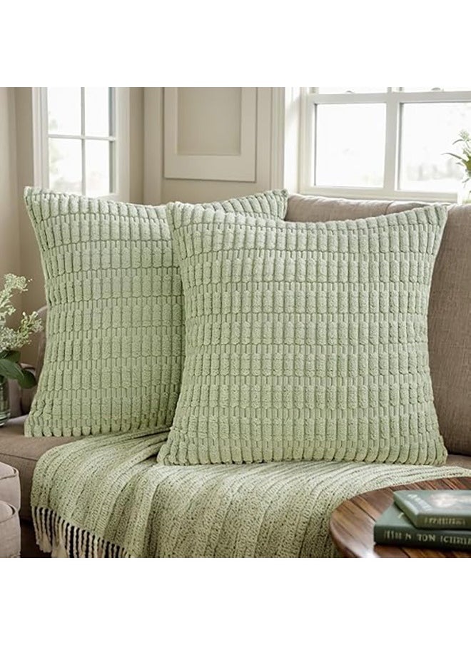 2 Pcs Striped Throw Pillow Covers for Living Room, 18X18 Inch/45x45cm Decorative Pillow Covers Elegant and Luxurious Design Rich Fabric for Ultimate Comfort, Green (Excluding Pillow Core)