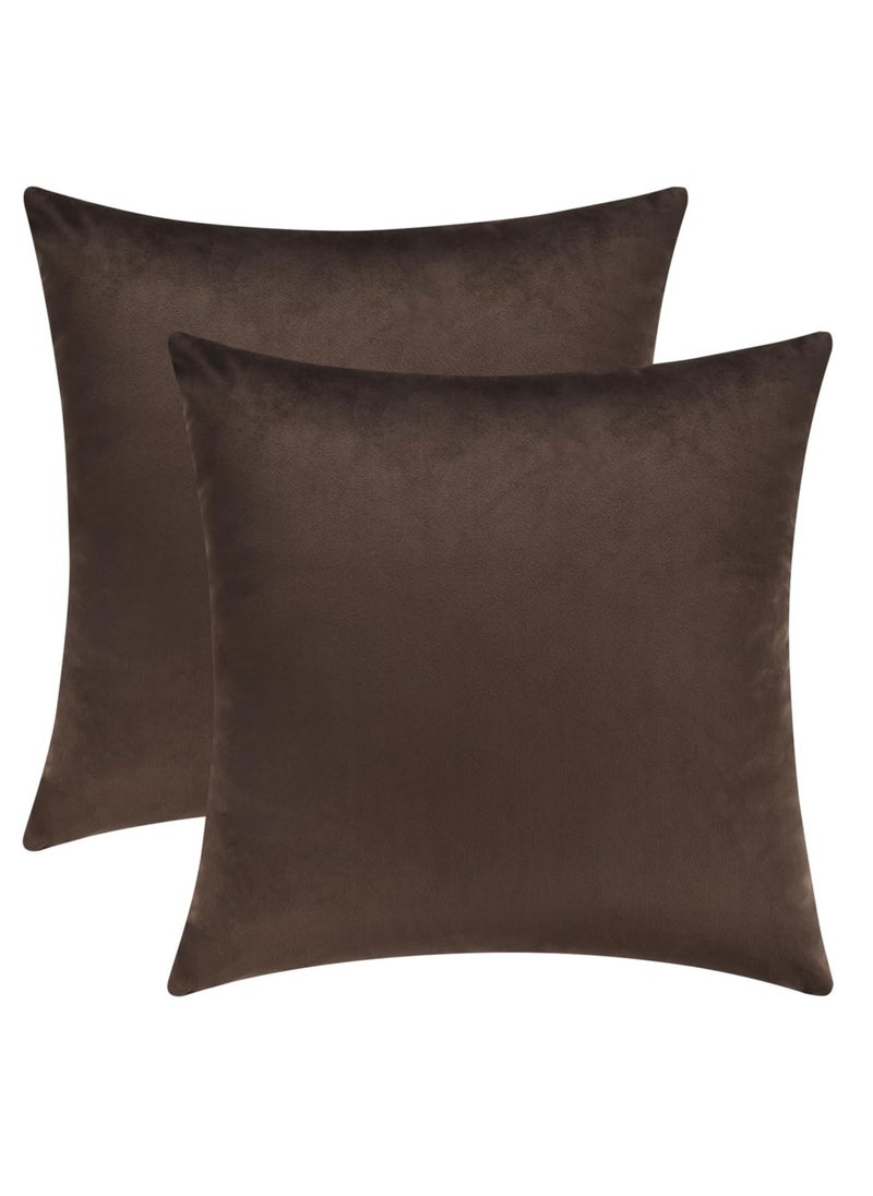 Mixhug Set of 2 Cozy Velvet Square Decorative Throw Pillow Covers for Couch and Bed, Coffee Brown, 18 x 18 Inches