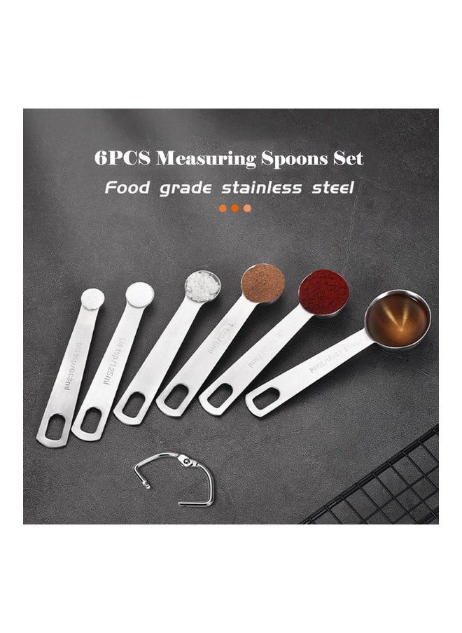 6-Piece Measuring Spoons Set with Measuring Ruler silver