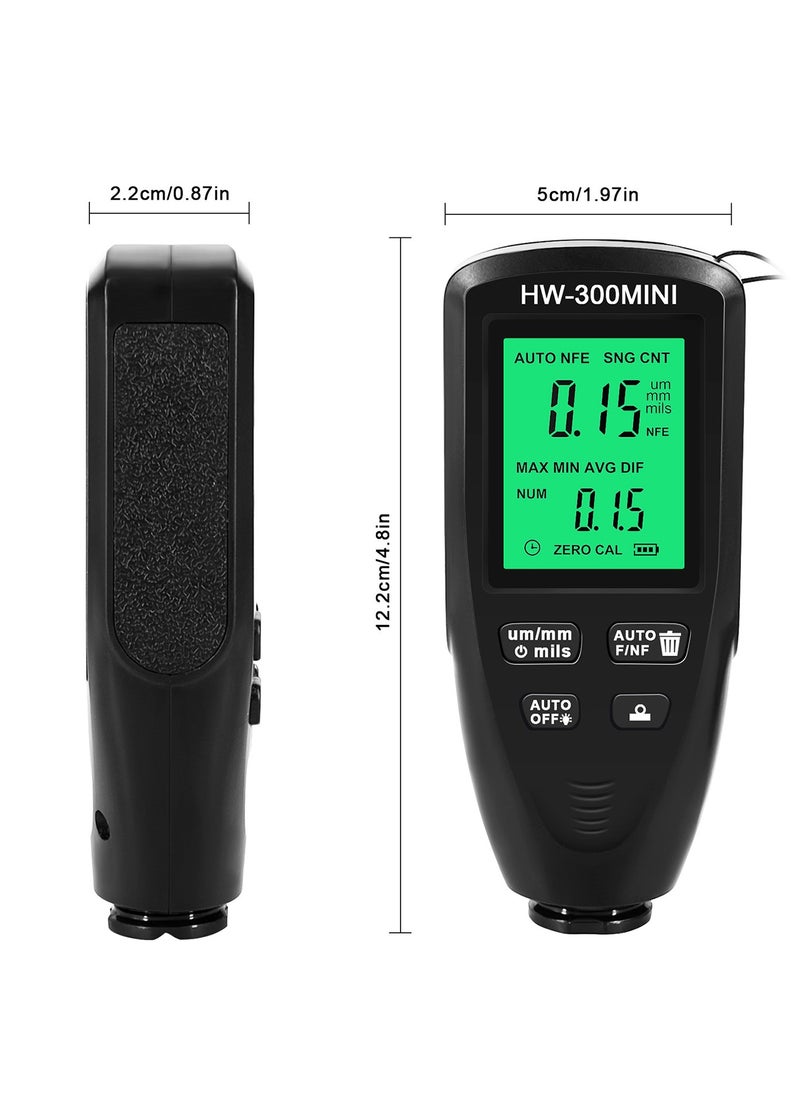 Coating Thickness Gauge 0-2000μm, Thickness Gauge with Digital LCD Display & Battery Level, Paint Layer Gauge Auto Fe & NFe Probe Digital Paint Gauge for Car Paint Tester