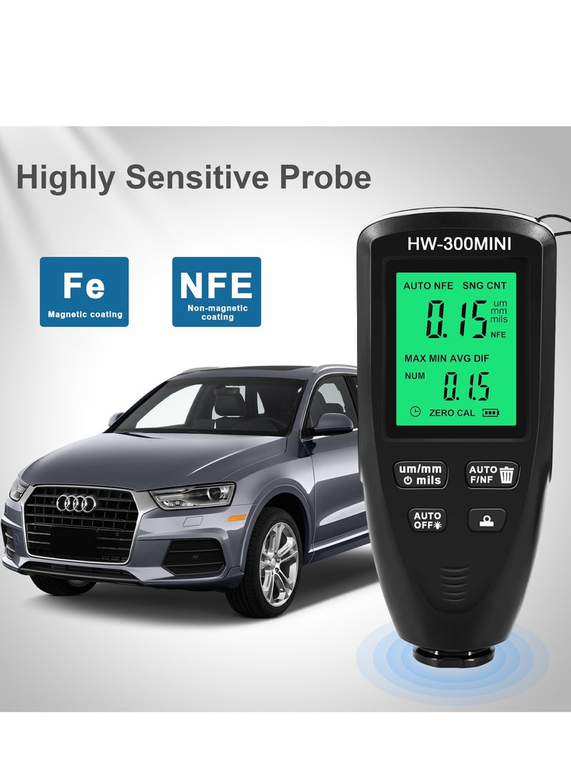 Coating Thickness Gauge 0-2000μm, Thickness Gauge with Digital LCD Display & Battery Level, Paint Layer Gauge Auto Fe & NFe Probe Digital Paint Gauge for Car Paint Tester