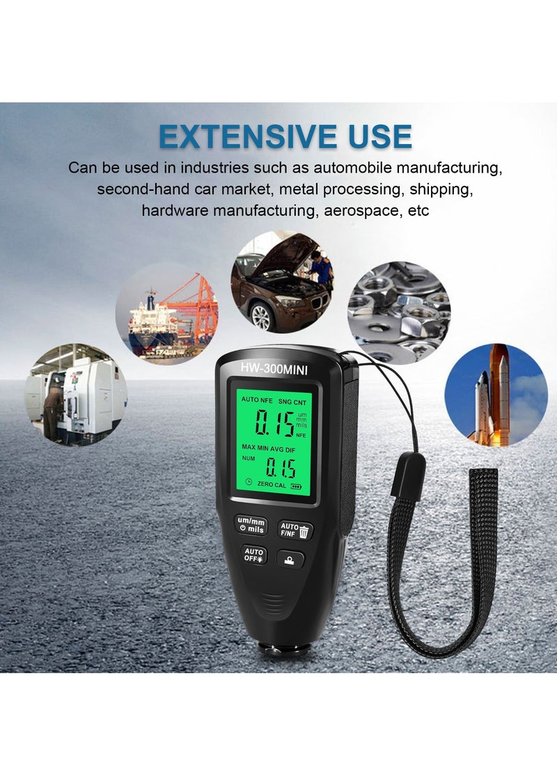 Coating Thickness Gauge 0-2000μm, Thickness Gauge with Digital LCD Display & Battery Level, Paint Layer Gauge Auto Fe & NFe Probe Digital Paint Gauge for Car Paint Tester