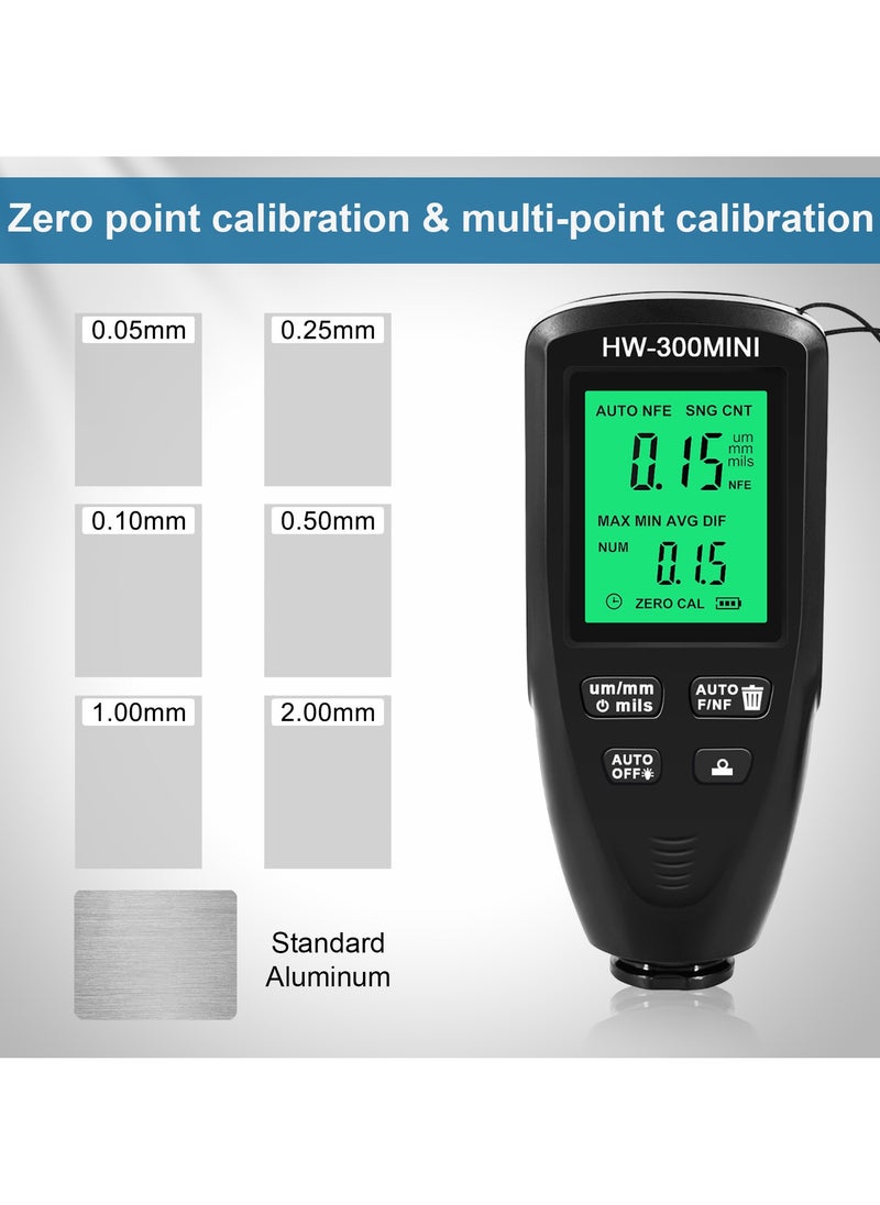 Coating Thickness Gauge 0-2000μm, Thickness Gauge with Digital LCD Display & Battery Level, Paint Layer Gauge Auto Fe & NFe Probe Digital Paint Gauge for Car Paint Tester