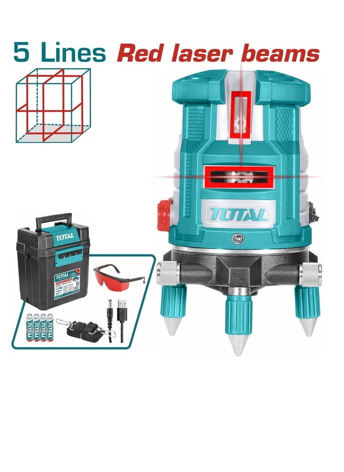 TOTAL Self-Leveling Line Laser 0-30m - Red Laser, 1 Horizontal Line, 4 Vertical Lines, ±1.0mm Accuracy, Cross Lock & Laser Gain Functions, Ideal for Precision Measurements & Alignment in Construction and DIY Projects