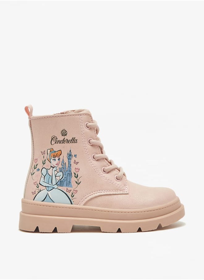 Cinderella Print Low Ankle Boots with Lace-Up Closure