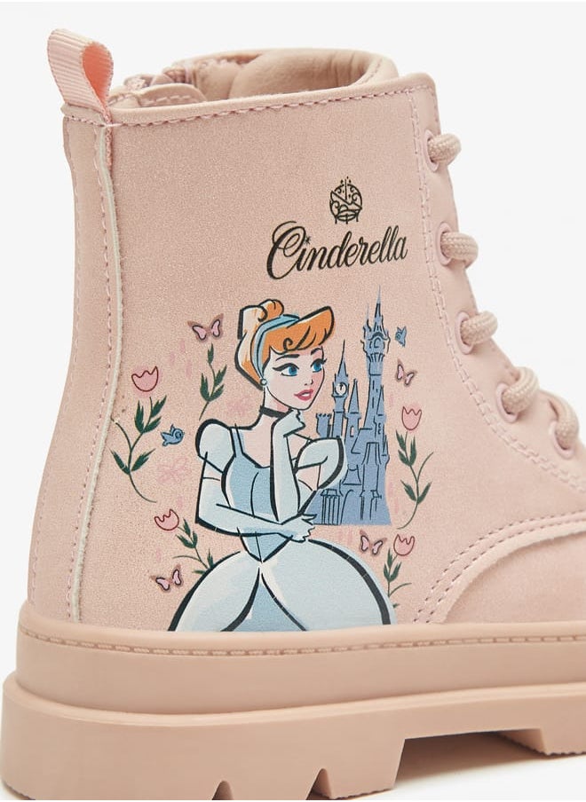 Cinderella Print Low Ankle Boots with Lace-Up Closure
