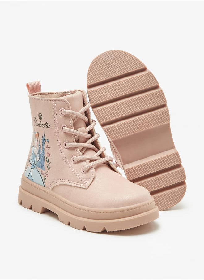 Cinderella Print Low Ankle Boots with Lace-Up Closure