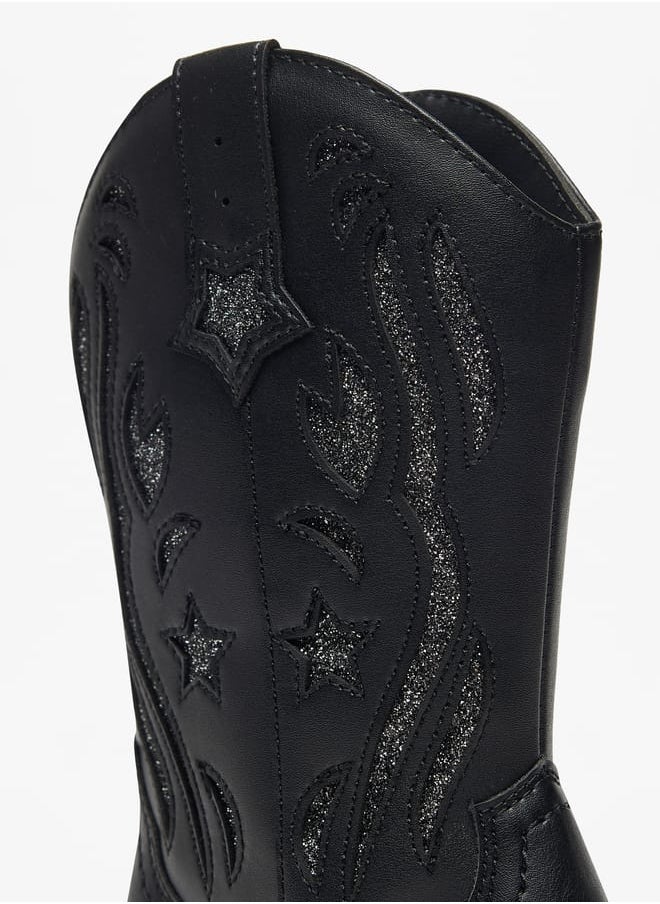 Glitter Embellished Boots with Zip Closure