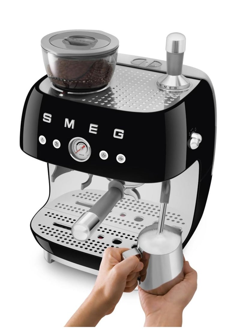 50s Retro Style Coffee Machine with Built-in Grinder, Manual Espresso Maker, 4L Water Tank, Gloss Finish