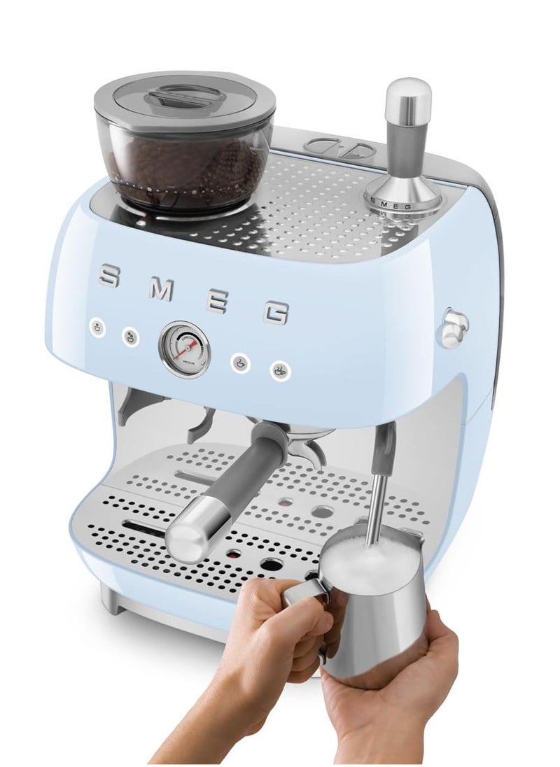 50s Retro Style Coffee Machine with Built-in Grinder, Manual Espresso Maker, 4L Water Tank, Gloss Finish