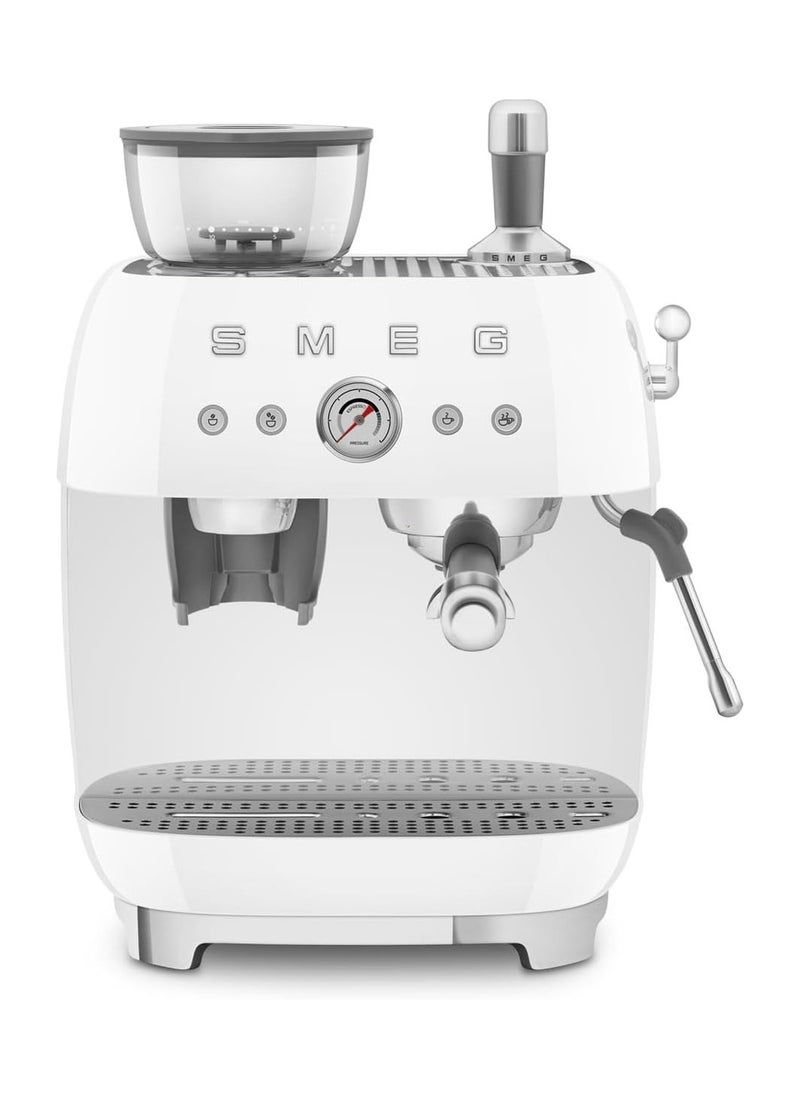 50s Retro Style Coffee Machine with Built-in Grinder, Manual Espresso Maker, 4L Water Tank, Gloss Finish