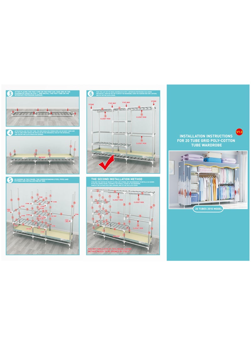 Portable Clothing Wardrobe With Storage Cupboard Organiser 123*170*45