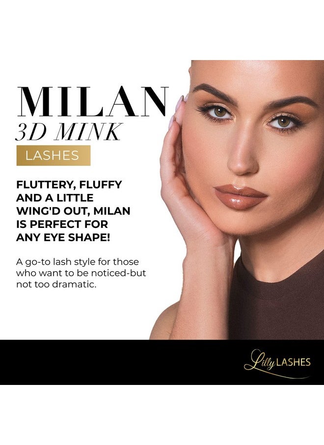 Milan 3D Mink Lashes - Mink Eyelashes, The Original Lilly Lash, Wispy Lashes Natural Look, Reusable Eyelashes Up To 25X, Fluffy Eyelashes, Strip Lashes - Lash Glue Not Included