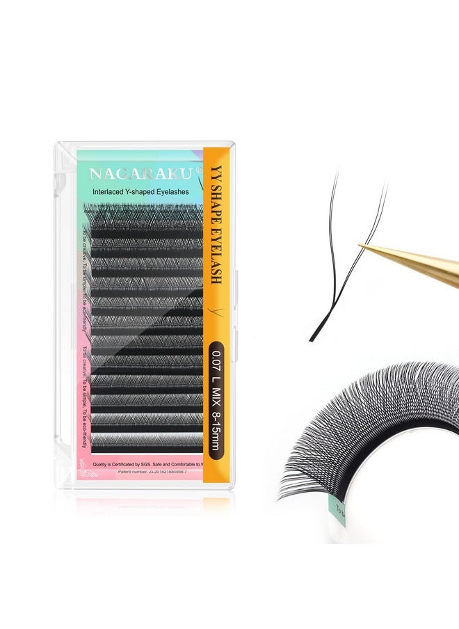 Yy Eyelash Extensions Supplies Y Lash 0.07Mm L Curl 8-15Mm Mix Tray Premade Fans 4D Russian Volume Y Shape Faux Mink Matte 12 Rows Cluster Wispies Crisscross Eye Lashes