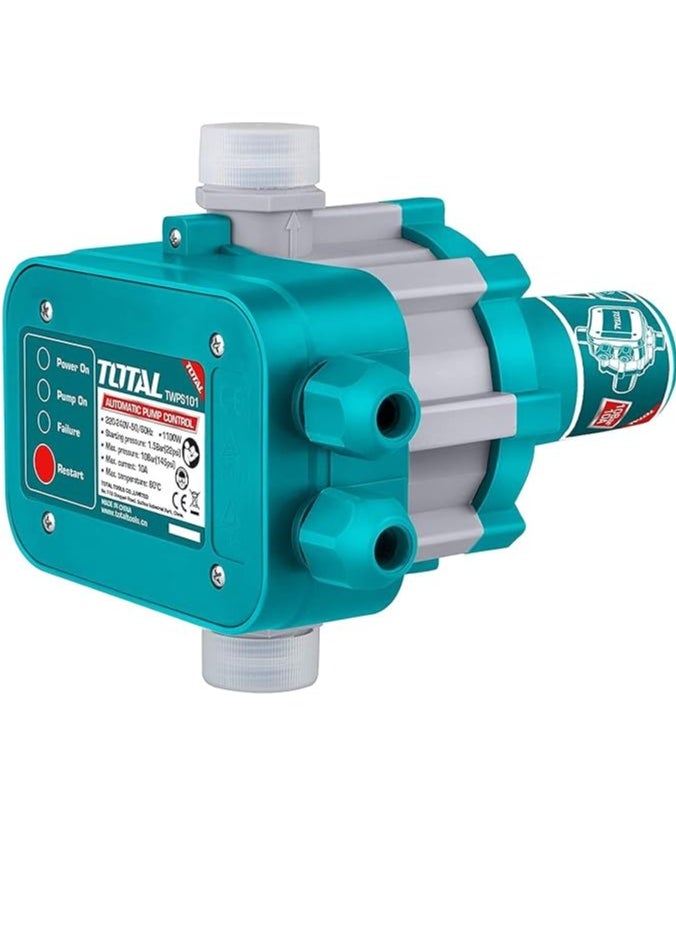 TOTAL Automatic Pump Control 1100W - TWPS101, Water Pressure Controller for Pump Systems, 220-240V, Max Pressure 10bar, 1