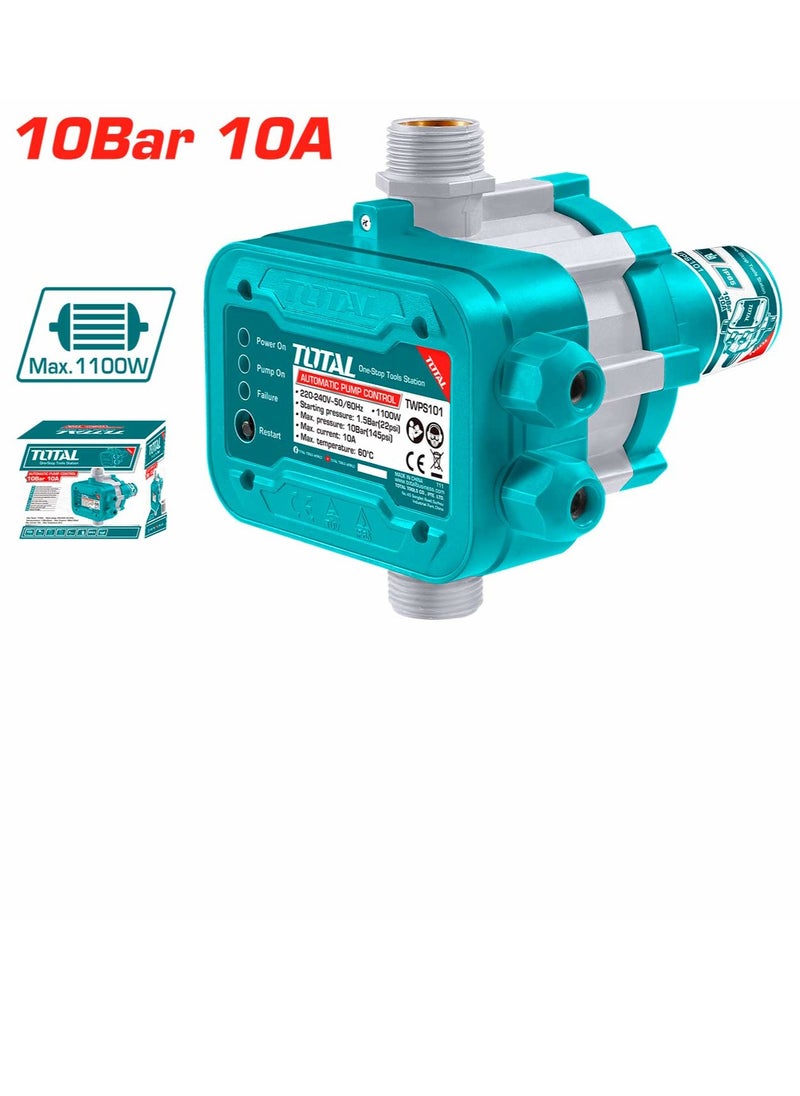 TOTAL Automatic Pump Control 1100W - TWPS101, Water Pressure Controller for Pump Systems, 220-240V, Max Pressure 10bar, 1