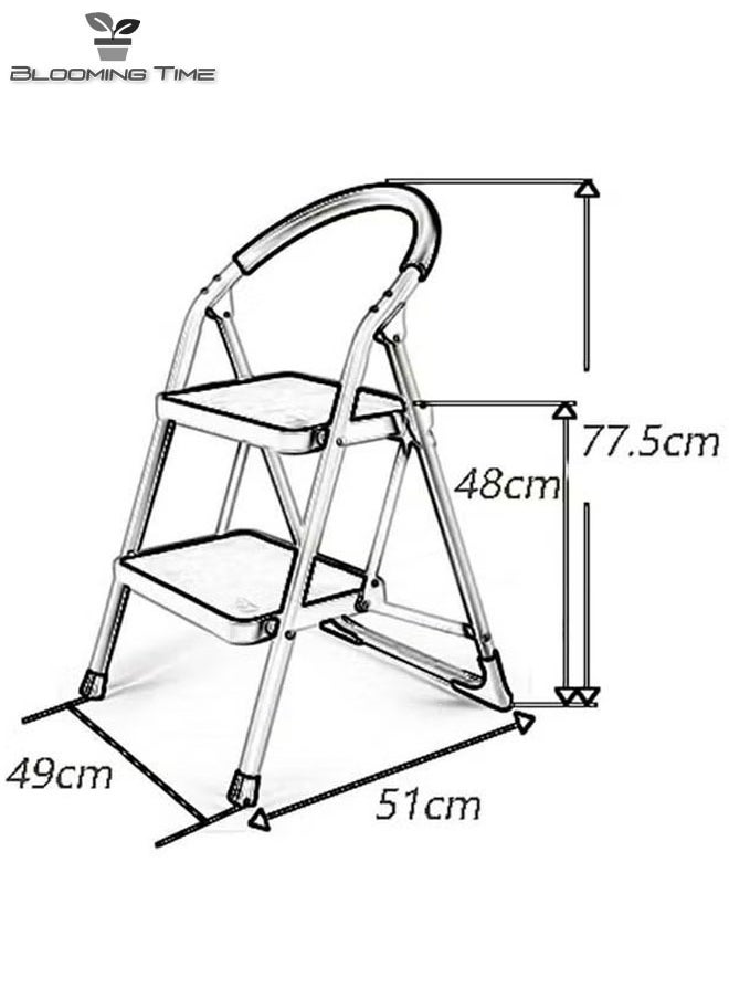 2-Layer Folding Step Ladder, Non-Slip, Black/White 49x51x77.5CM