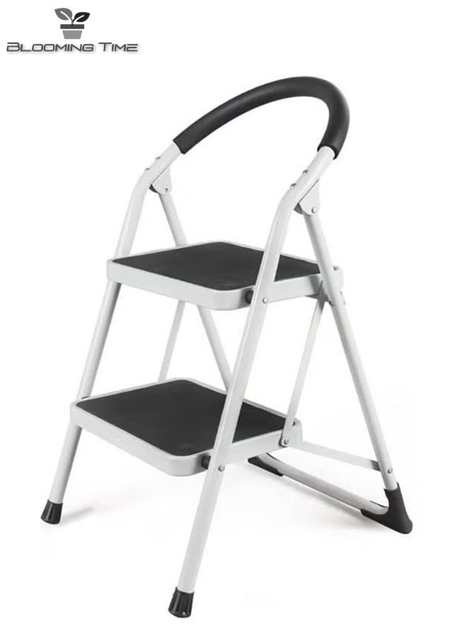 2-Layer Folding Step Ladder, Non-Slip, Black/White 49x51x77.5CM